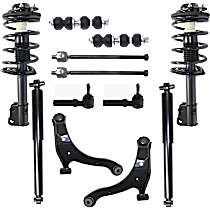 12-Piece Kit Front and Rear, Driver and Passenger Side Shock and Fully Loaded Strut, Standard Design, includes (2) Control Arm, (4) Shock Absorber and Strut Assembly, (2) Sway Bar Link, and (4) Tie Rod End