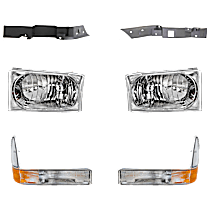 6-Piece Kit Halogen Headlight, With bulb(s), OE Replacement, Includes (2) Headlight, (2) Corner Light and (2) Bumper Trim