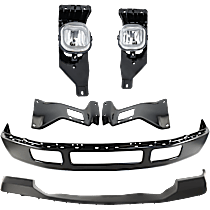 6-Piece Kit Front Bumper, For Models Without Fender Flare Holes, Painted Black,  Includes (1) Bumper, (2) Bumper Bracket, (1) Bumper Cover, and (2) Fog Light
