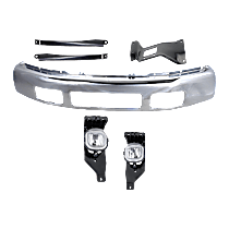 6-Piece Kit Front Bumper, For Models Without Fender Flare Holes, Chrome,  Includes (1) Bumper, (3) Bumper Bracket, and (1) Fog Light