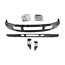 6-Piece Kit Front Bumper, For Models Without Fender Flare Holes, Painted Black,  Includes (1) Bumper, (1) Fog Light, (2) Headlight, and (1) Valance