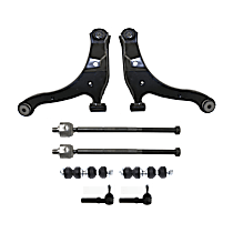 8-Piece Kit Front, Driver and Passenger Side, Lower Control Arm, Standard Design, includes (2) Control Arm, (2) Sway Bar Link, and (4) Tie Rod End