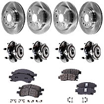 12-Piece Kit Front and Rear, Driver and Passenger Side Wheel Hub, 6 Lugs, With Bearing, includes (4) Brake Disc, (2) Brake Pad Set, and (4) Wheel Hub