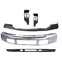 5-Piece Kit Front Bumper, For Models Without Fender Flare Holes, Chrome,  Includes (1) Bumper, (1) Bumper Cover, (1) Fog Light, and (1) Valance