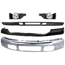 5-Piece Kit Front Bumper, For Models Without Fender Flare Holes, Chrome,  Includes (1) Bumper, (1) Bumper Cover, (1) Fog Light, and (1) Valance