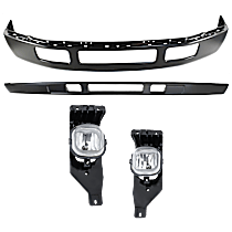 4-Piece Kit Bumper, For Models Without Fender Flare Holes, Painted Black,  Includes (1) Bumper, (1) Fog Light, and (1) Valance