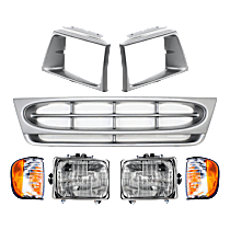 7-Piece Kit, Halogen Headlight, With bulb(s), For Models With Short Bed, OE Replacement, Includes (2) Headlight, (1) Grille Assembly, (2) Corner Light and (2) Headlight Door