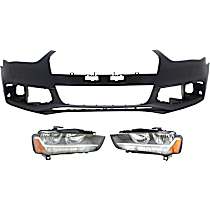 3-Piece Kit Front Primed Bumper Cover, Sedan,  Includes (1) Bumper Cover and (2) Headlight