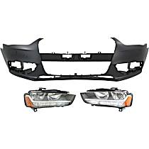 3-Piece Kit Front Primed Bumper Cover, Sedan,  Includes (1) Bumper Cover and (2) Headlight