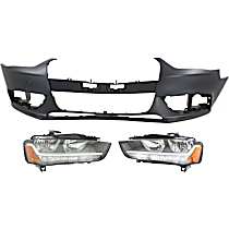 3-Piece Kit Driver and Passenger Side Halogen Headlight, With bulb(s),  mfrbodycodename : B8, 4th Generation, For Models Without S-Line Package and Warning System, With Tow Hook Cover, OE Replacement, Sedan,  Includes (1) Bumper Cover and (2