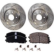 4-Piece Kit Front Brake Disc and Pad Kit, Cross-drilled and Slotted, 5 Lugs, SE, 3.6L 6Cyl,  Includes (2) Brake Disc and (1) Brake Pad Set