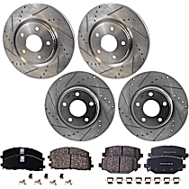 8-Piece Kit Front and Rear Brake Disc and Pad Kit, Cross-drilled and Slotted, 5 Lugs, Ceramic, SXT, 2.4L 4Cyl, Pro-Line Series  Includes (4) Brake Disc and (2) Brake Pad Set
