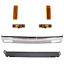 6-Piece Kit, Front Bumper, Chrome, Includes (1) Bumper, (2) Corner Light, (2) Turn Signal Light, and (1) Valance