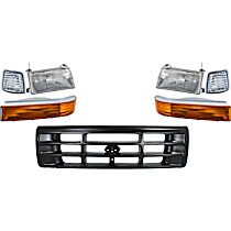 7-Piece Kit Grille Painted Black, Includes (2) Corner Light, (1) Grille Assembly, (2) Headlight, and (2) Turn Signal Light