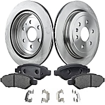4-Piece Kit Rear Brake Disc and Pad Kit, Plain Surface, 6 Lugs, Ceramic, Cast Iron, Pro-Line Series , includes (2) Brake Disc and (1) Brake Pad Set