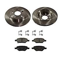 4-Piece Kit Rear Brake Disc and Pad Kit, Plain Surface, 5 Lugs, Ceramic, Base, 2.4L 4Cyl, Pro-Line Series  Includes (2) Brake Disc and (1) Brake Pad Set