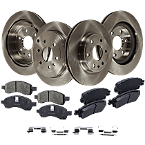 Front and Rear Brake Disc and Pad Kit, Plain Surface, 6 Lugs, Ceramic - Front; Semi-Metallic - Rear, Cast Iron