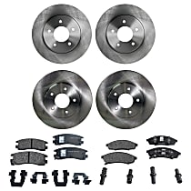 Front and Rear Brake Disc and Pad Kit, Plain Surface, 5 Lugs, Semi-Metallic, Cast Iron, Pro-Line Series