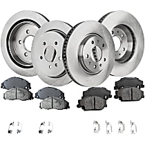 Front and Rear Brake Disc and Pad Kit, Plain Surface, 5 Lugs, Ceramic, Cast Iron, Pro-Line Series