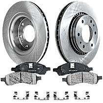 4-Piece Kit Front Brake Disc and Pad Kit, Plain Surface, 6 Lugs, Ceramic, Cast Iron, Pro-Line Series , includes (2) Brake Disc and (1) Brake Pad Set