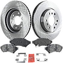 4-Piece Kit Front Brake Disc and Pad Kit, Plain Surface, 6 Lugs, Ceramic, Cast Iron, Pro-Line Series , includes (2) Brake Disc and (1) Brake Pad Set