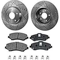 4-Piece Kit Front Brake Disc and Pad Kit, Cross-drilled and Slotted, 5 Lugs, Semi-metallic, 302mm  Disc, 305mm Rear Disc, Single Piston  Caliper, Except Heavy Duty Brakes, Code BRE, Base, 3.6L 6Cyl, Pro-Line Series