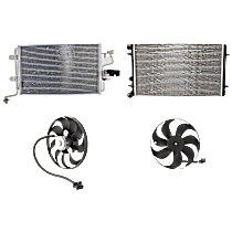4-Piece Kit A/C Condenser, 4 Cyl 1.8L, includes (1) A/C Condenser, (2) Cooling Fan Assembly, and (1) Radiator