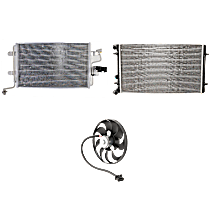 3-Piece Kit A/C Condenser, includes (1) A/C Condenser, (1) Cooling Fan Assembly and (1) Radiator