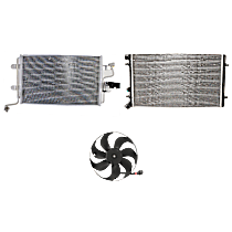 3-Piece Kit A/C Condenser, 6 Cyl 2.8L, includes (1) A/C Condenser, (1) Cooling Fan Assembly, and (1) Radiator