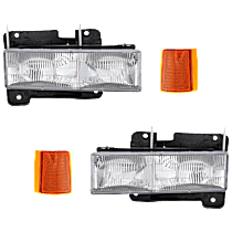 4-Piece Kit Driver and Passenger Side Halogen With bulb(s), For Models With Dual Composite Headlights, OE Replacement Includes (2) Headlight and (2) Reflector