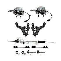 11-Piece Kit Steering Rack with Control Arms, Wheel Hubs, Tie Rod Ends, Ball Joints, and Sway Bar Links, Power, RWD