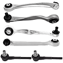 6-Piece Kit Front, Driver and Passenger Side, Upper, Frontward and Rearward Control Arm, includes (4) Control Arm and (2) Tie Rod End