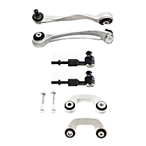 6-Piece Kit Front, Driver and Passenger Side, Upper, Frontward and Rearward Control Arm, includes (2) Control Arm, (2) Sway Bar Link, and (2) Tie Rod End
