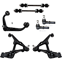 7-Piece Kit Front, Driver and Passenger Side, Upper and Lower Control Arm, Heavy Duty Design,  Includes (3) Control Arm, (2) Sway Bar Link, and (2) Tie Rod End