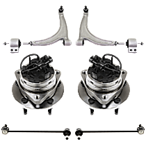 6-Piece Kit Front, Driver and Passenger Side, Lower Control Arm, Front Wheel Drive,  Includes (2) Control Arm, (2) Sway Bar Link, and (2) Wheel Hub