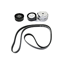 3-Piece Kit Accessory Belt Tensioner, includes (1) Accessory Belt Tensioner, (1) Accessory Belt Idler Pulley and (1) Serpentine Belt