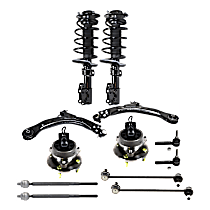 12-Piece Kit Front, Driver and Passenger Side Suspension Kit, Includes (2) Control Arm, (2) Loaded Strut, (2) Sway Bar Link, (4) Tie Rod End, and (2) Wheel Hub