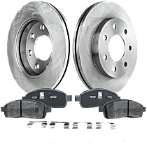 Front Brake Disc and Pad Kit, Plain Surface 7 Lugs Ceramic Four Wheel Drive/Rear Wheel Drive Bare Rotor, Includes Shims and Hardware Pro-Line Series