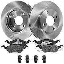 4-Piece Kit Front Brake Disc and Pad Kit, Plain Surface, 4 Lugs, 257.81 mm, Semi-metallic, 2.0L 4Cyl, Pro-Line Series  Includes (2) Brake Disc and (1) Brake Pad Set
