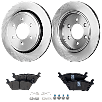 Rear Brake Disc and Pad Kit, Plain Surface, 6 Lugs, Ceramic, Bare Rotor, Includes Shims and hardware, With Electric Parking Brake, Pro-Line Series