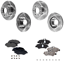 Front and Rear Brake Disc and Pad Kit, Plain Surface, 6 Lugs, Organic, Cast Iron, Pro-Line Series