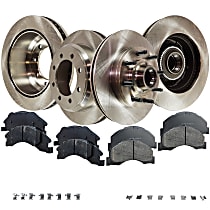 Front and Rear Brake Disc and Pad Kit, Plain Surface, 8 Lugs, Ceramic - Front; Semi-Metallic - Rear, Cast Iron