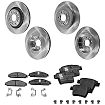 Front and Rear Brake Disc and Pad Kit, Plain Surface, 5 Lugs, Ceramic, Cast Iron, Pro-Line Series