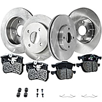 Front and Rear Brake Disc and Pad Kit, Plain Surface 4 Lugs Ceramic - Front, Semi-Metallic - Rear FWD Pro-Line Series
