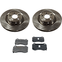 4-Piece Kit Front Brake Disc and Pad Kit, Plain Surface, 5 Lugs, Semi-Metallic, Includes Shims and hardware, Pro-Line Series , includes (2) Brake Disc and (1) Brake Pad Set