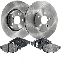 Front Brake Disc and Pad Kit, Plain Surface, 5 Lugs, Ceramic, Sedan, Includes Shims and hardware, Pro-Line Series