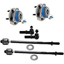 6-Piece Kit Front, Driver and Passenger Side Wheel Hub, FWD, Steel Wire Clip - Bearing Flange Mounting Holes Threaded, 5 Lugs, With Bearing, With Sensor, includes (4) Tie Rod End and (2) Wheel Hub