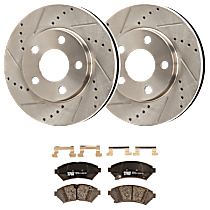 Front Brake Disc and Pad Kit, Cross-drilled and Slotted, 5 Lugs, Ceramic