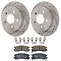 Rear Brake Disc and Pad Kit, Cross-drilled and Slotted, 5 Lugs, Ceramic