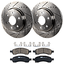 Front Brake Disc and Pad Kit, Cross-drilled and Slotted, 6 Lugs, Ceramic